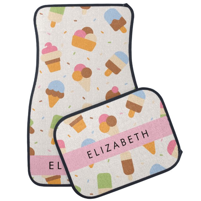 Ice Cream Pattern, Ice Cream Cone, Your Name Car Floor Mat (Set)