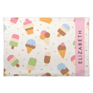 Ice Cream Pattern, Ice Cream Cone, Your Name Cloth Placemat