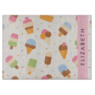 Ice Cream Pattern, Ice Cream Cone, Your Name Cutting Board