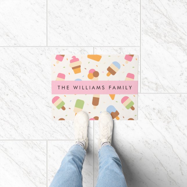 Ice Cream Pattern, Ice Cream Cone, Your Name Doormat (Indoor)