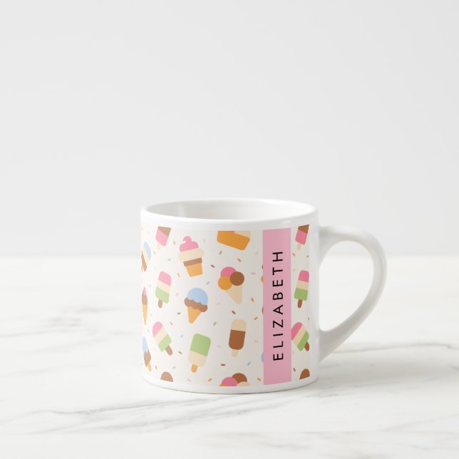 Ice Cream Pattern, Ice Cream Cone, Your Name Espresso Cup (Right)