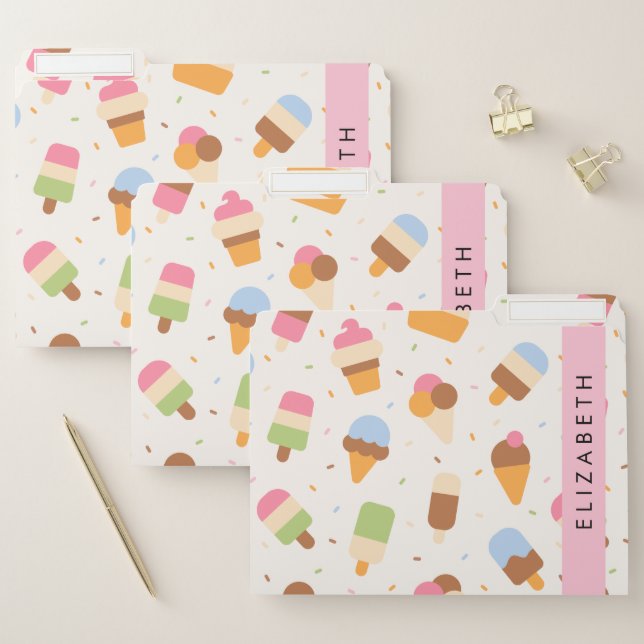 Ice Cream Pattern, Ice Cream Cone, Your Name File Folder (Set)