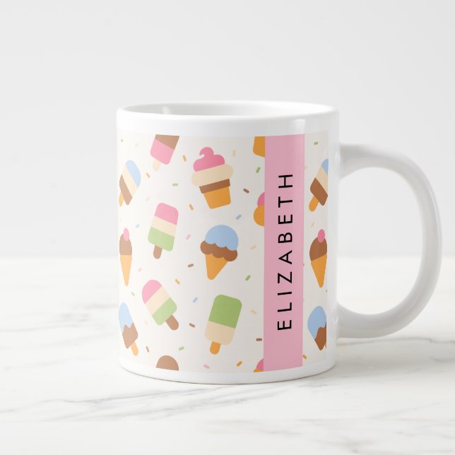 Ice Cream Pattern, Ice Cream Cone, Your Name Giant Coffee Mug (Right)