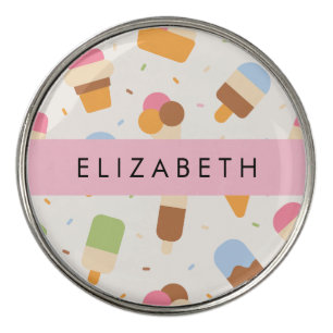 Ice Cream Pattern, Ice Cream Cone, Your Name Golf Ball Marker