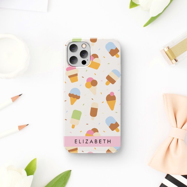 Ice Cream Pattern, Ice Cream Cone, Your Name iPhone Case (Creator Uploaded)