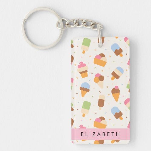 Ice Cream Pattern Ice Cream Cone Your Name Keychain