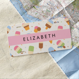 Ice Cream Pattern, Ice Cream Cone, Your Name License Plate