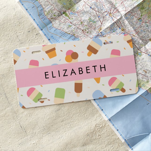 Ice Cream Pattern, Ice Cream Cone, Your Name License Plate (In Situ)