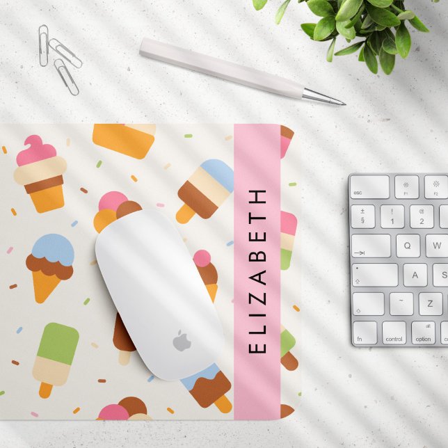 Ice Cream Pattern, Ice Cream Cone, Your Name Mouse Pad (Creator Uploaded)