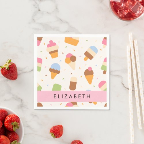 Ice Cream Pattern Ice Cream Cone Your Name Napkins