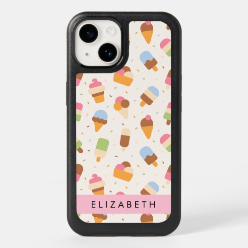 Ice Cream Pattern Ice Cream Cone Your Name OtterBox iPhone 14 Case