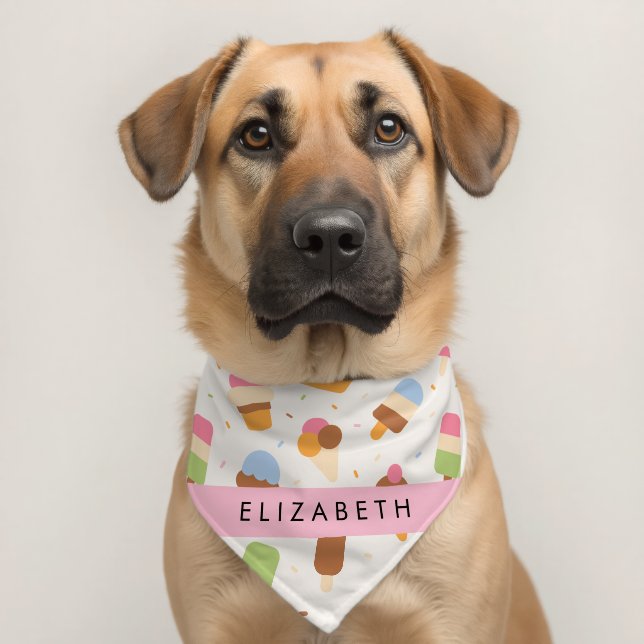 Ice Cream Pattern, Ice Cream Cone, Your Name Pet Bandana Collar (Dog 2)