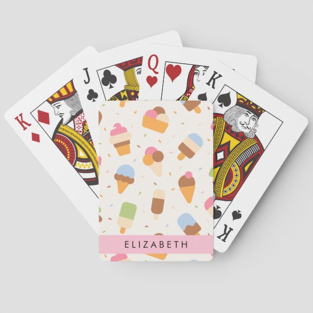 Ice Cream Pattern, Ice Cream Cone, Your Name Poker Cards (Back)