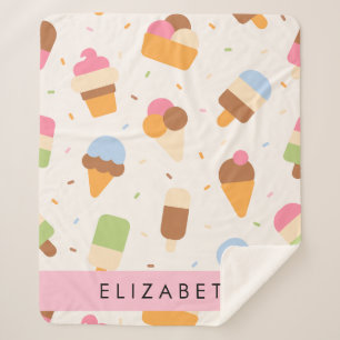 Ice Cream Pattern, Ice Cream Cone, Your Name Sherpa Blanket