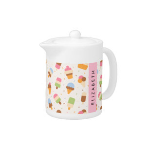 Ice Cream Pattern, Ice Cream Cone, Your Name Teapot