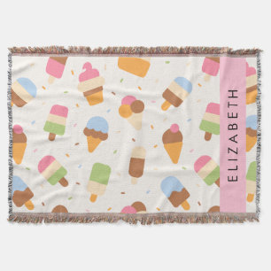 Ice Cream Pattern, Ice Cream Cone, Your Name Throw Blanket