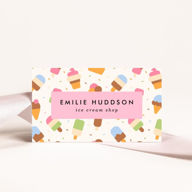 Ice Cream Pattern, Ice Cream Shop, Ice Cream Parlo Business Card (Creator Uploaded)