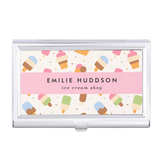 Ice Cream Pattern, Ice Cream Shop, Ice Cream Parlo Business Card Case (Front)