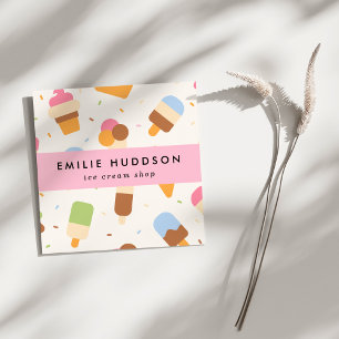Ice Cream Pattern, Ice Cream Shop, Ice Cream Parlo Square Business Card