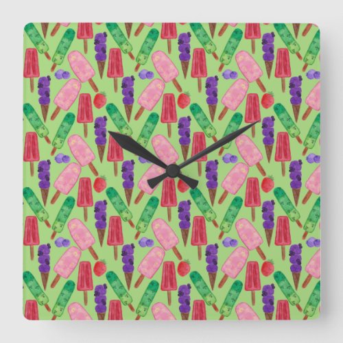 Ice cream pattern  Lollies pattern  lollipop 22 Square Wall Clock