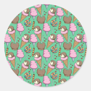 Ice cream pattern   Lollies pattern   lollipop 29 Classic Round Sticker