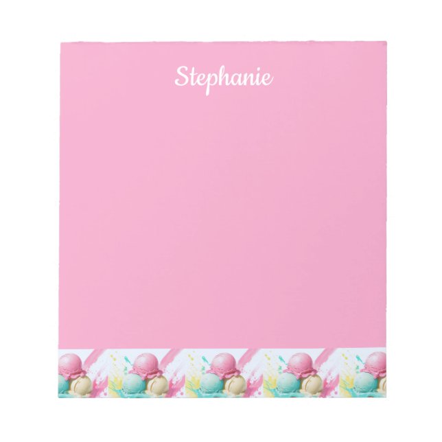 Ice Cream Pattern on Pink Sweet Personalized Name Notepad (Front)