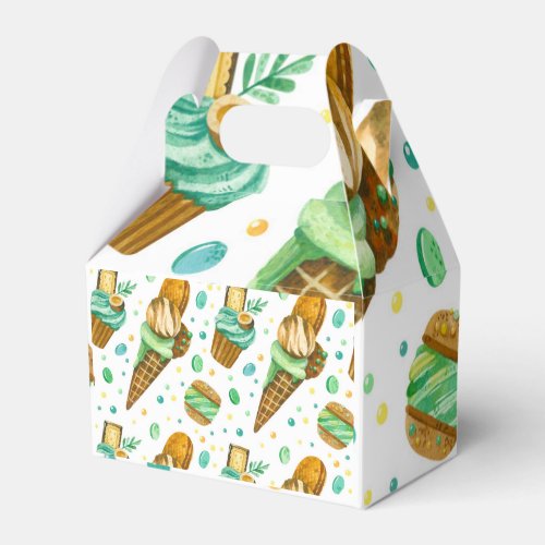 Ice Cream Pattern With Mint Caramel Ice Cream Favor Boxes