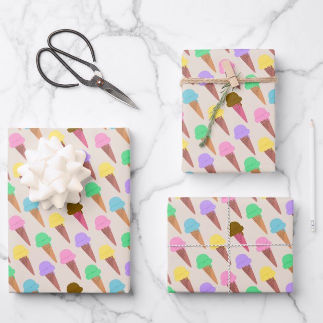 Ice cream pattern wrapping paper sheets (Front)