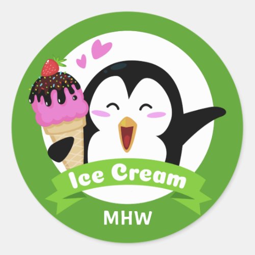 Ice Cream Penguin custom monogram  color stickers