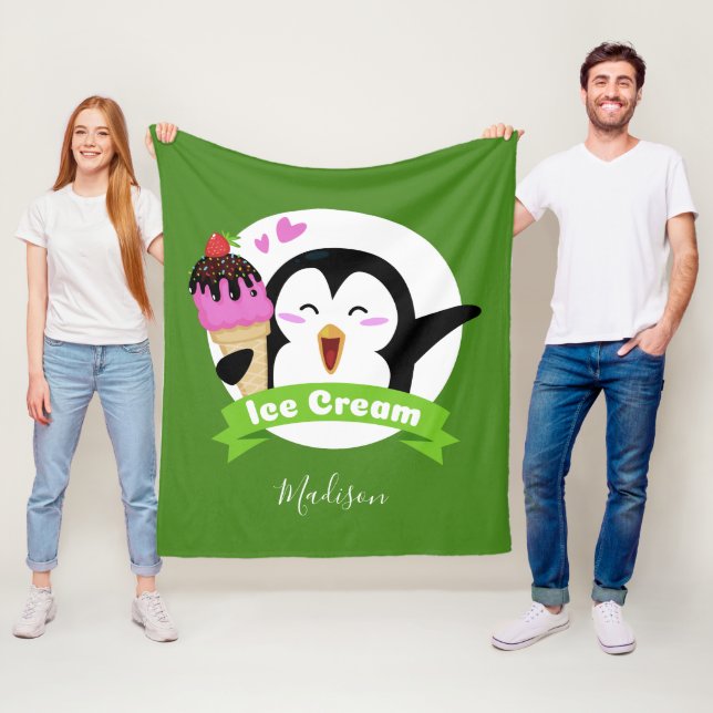 Ice Cream Penguin custom name & color blankets (In Situ)
