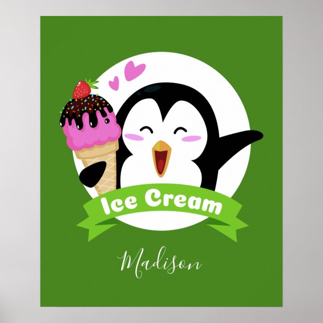 Ice Cream Penguin custom name & color poster (Front)