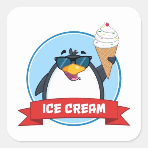 Ice Cream Penguin Sunglasses Square Sticker