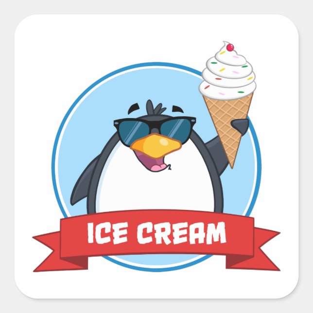 Ice Cream Penguin Sunglasses Square Sticker (Front)
