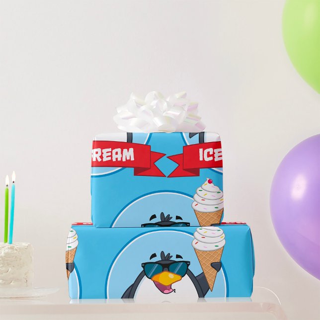 Ice Cream Penguin Sunglasses Wrapping Paper (Creator Uploaded)