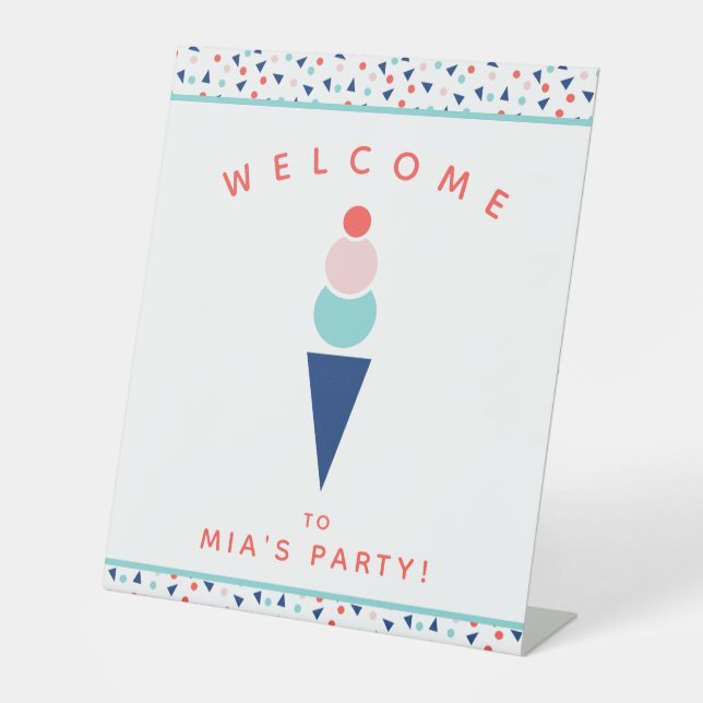 Ice Cream Personalized Name Kids Party Pedestal Sign (Front)