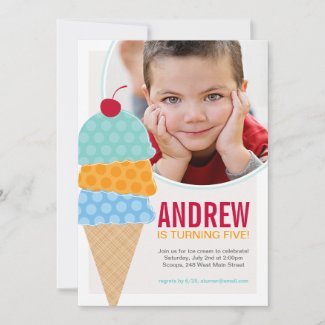 Ice Cream Photo Birthday Invitation in Aqua