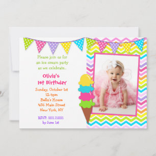 Ice Cream Photo Birthday Invitations