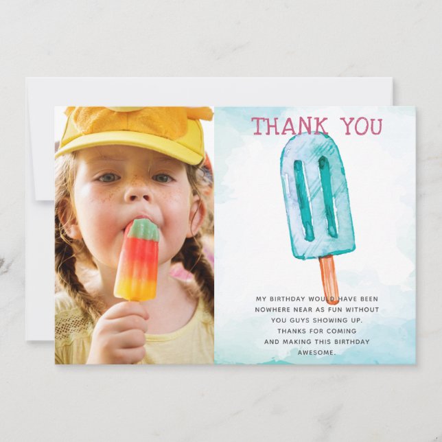 Ice Cream Photo Birthday Thank You Card (Front)
