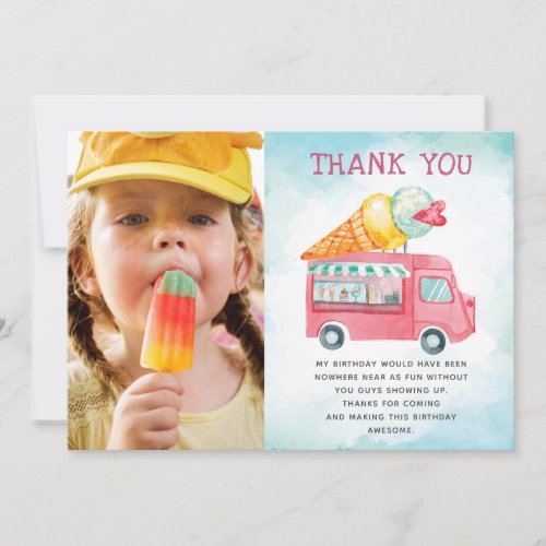 Ice Cream Photo Birthday Thank You Card
