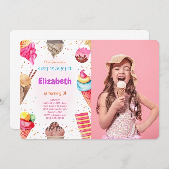 Ice Cream Photo Invitation (Front/Back)