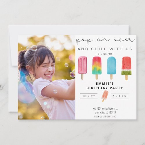  Ice cream Photo Pool Birthday Invitation