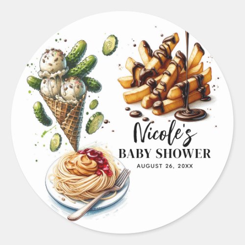 Ice Cream  Pickles Weird Cravings Baby Shower Classic Round Sticker
