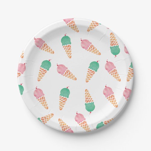 Ice cream pink and mint watercolour party plates