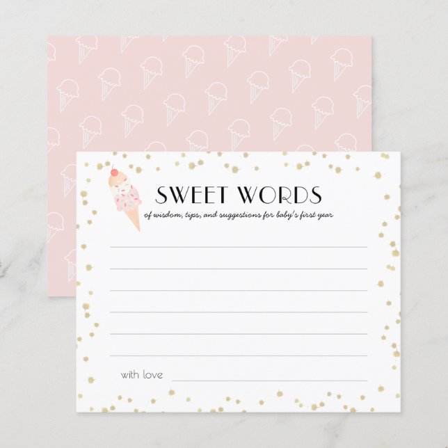 Ice Cream Pink Baby Shower Sweet Words of Wisdom (Front/Back)