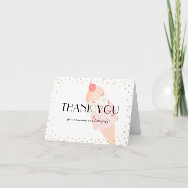 Ice Cream Pink Baby Shower Thank You Card (Front)