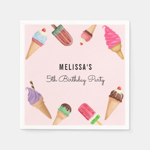 Ice Cream Pink Blue Brown Party Paper Napkin