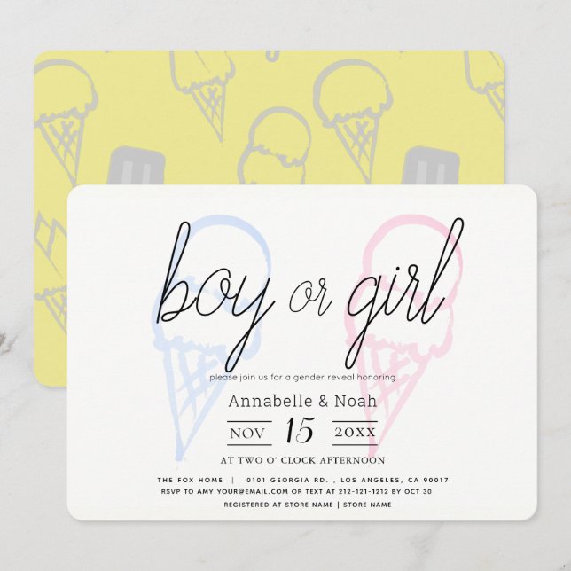 Ice Cream Pink & Blue Gender Reveal Invitation (Front/Back)