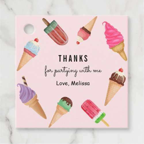 Ice Cream Pink Blue Green Thank You Favor Tags