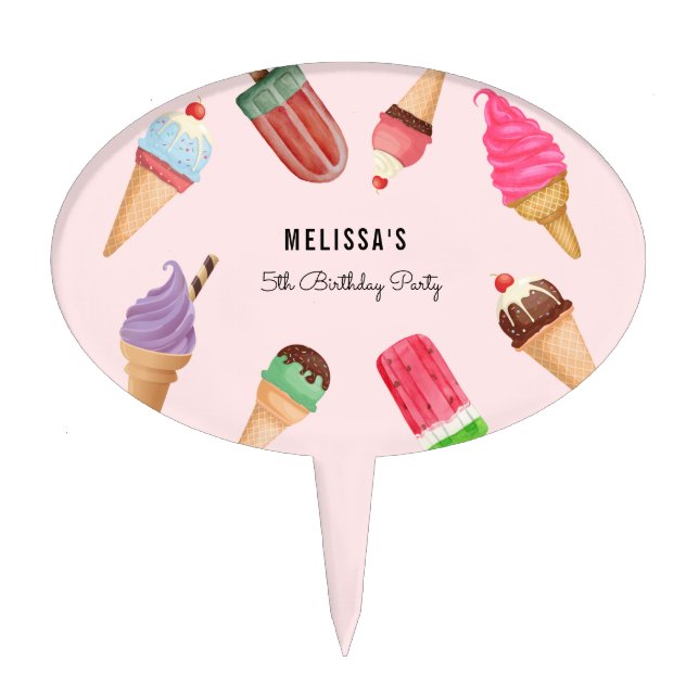 Ice cream Pink Blue Popsicle Party Cake Pick (Front)