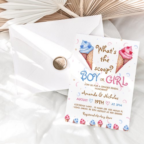 Ice Cream Pink Blue Summer Gender Reveal Invitation